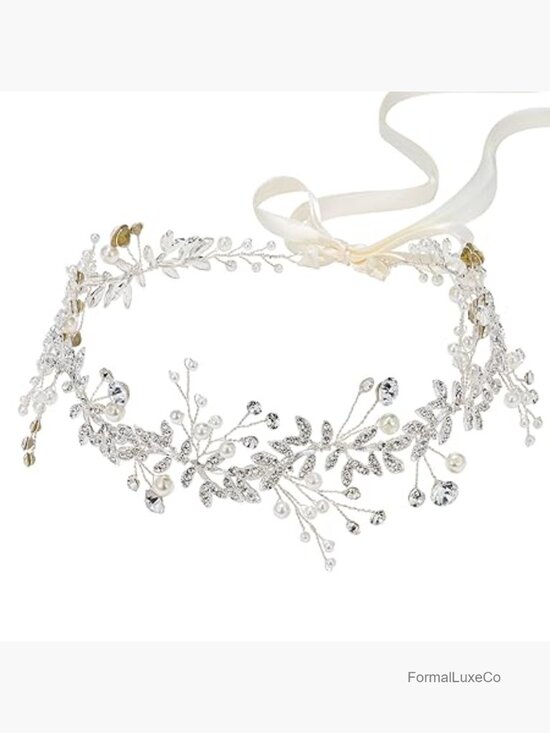 Crystal Bridal Headpiece Silver Wedding Headband Pearl Hair Vine Rhinestone